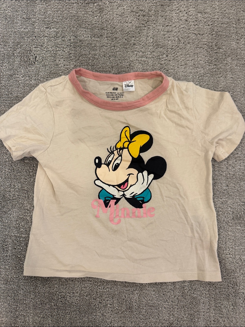 H&M Disney Minnie Cream Pink Trim Kids T-Shirt 3-4T